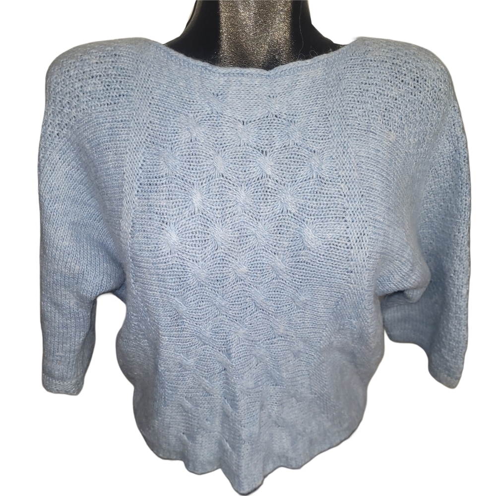 Carina Ricci Light Blue Cropped Dolman Sleeve Wool Blend Sweater S